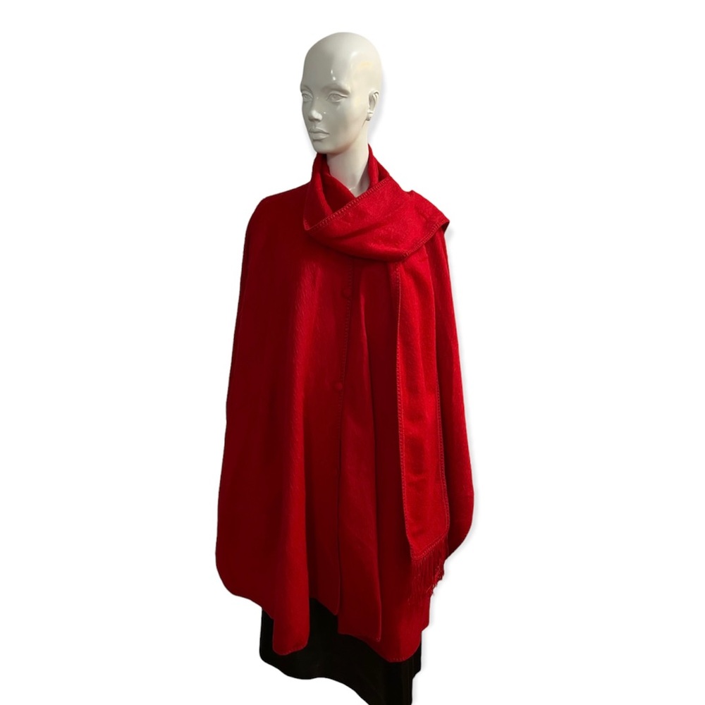 Red Alpaca Cape With Scarf